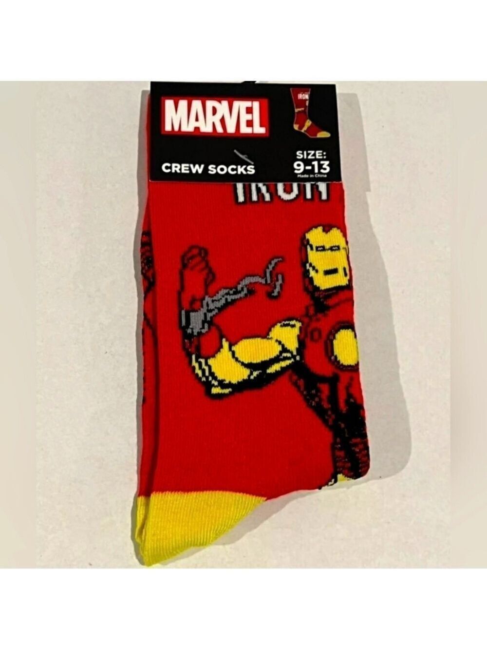 4/$25 Marvel Iron Man Crew Socks Red and Yellow Graphics Unisex New